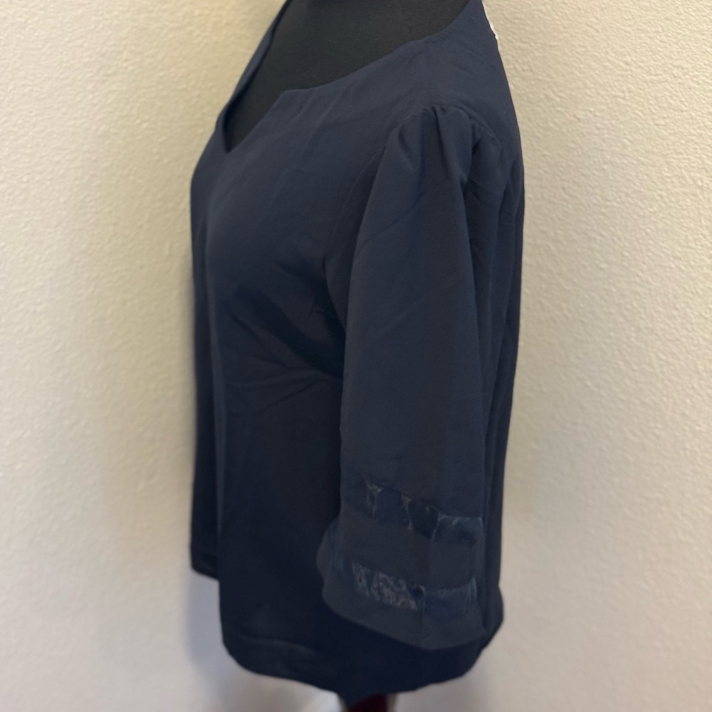 2 FOR $20 Dreamly Navy Blue Blouse Top Wide Sleeve V Neck Flowy S Small NEW - Picture 5 of 13